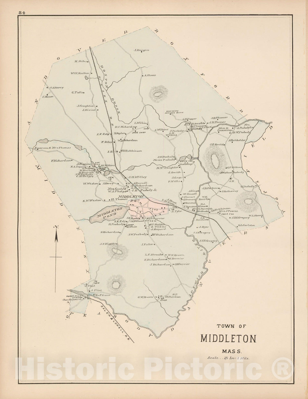 Historic Map : Atlas of Essex County, Middleton 1884 , Vintage Wall Art