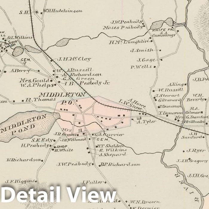 Historic Map : Atlas of Essex County, Middleton 1884 , Vintage Wall Art