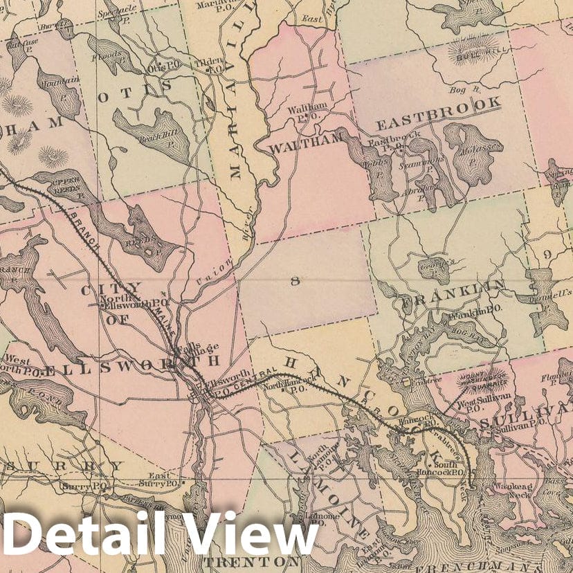 Historic Map : Atlas of Maine, Hancock 1885 , Vintage Wall Art