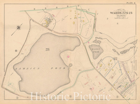 Historic Map : West Roxbury, Jamaica Plain 1896 Plate 009 , Atlas City of Boston - , Vintage Wall Art