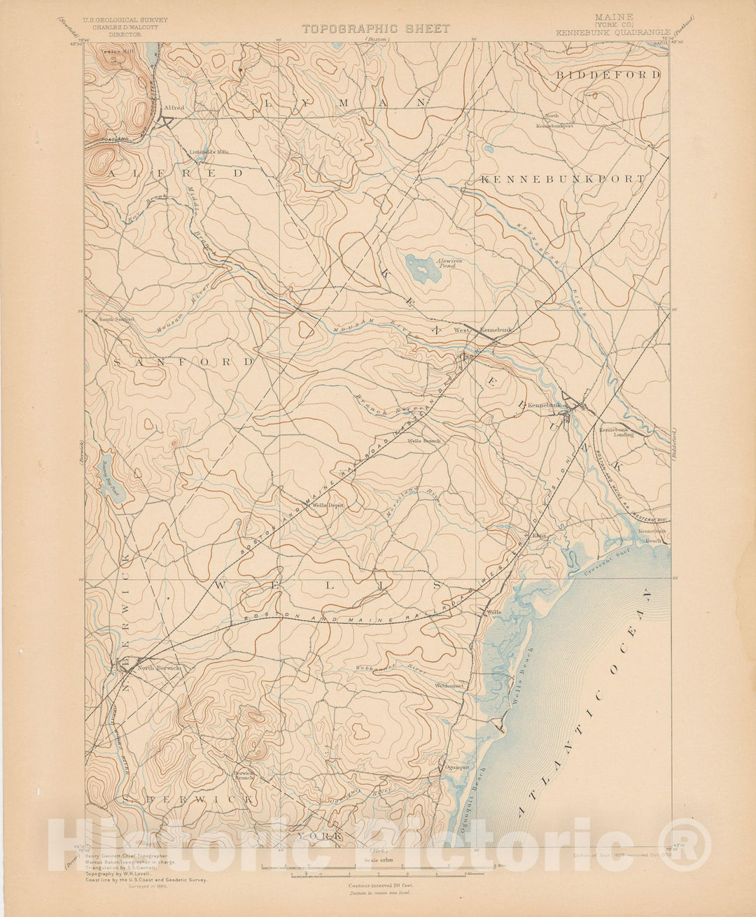 Historic Map : Atlas of Maine 1905, Alfred & Kennebunk & North Berwick 1905 Topographic Map , Vintage Wall Art