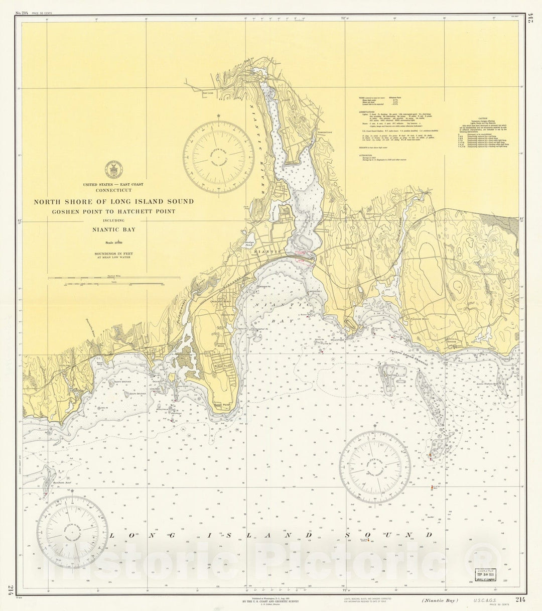 Historic Map : Coastal Charts - CT Shore of Long Is Sound: Goshen Pt to HatchettPt 1944 , Vintage Wall Art