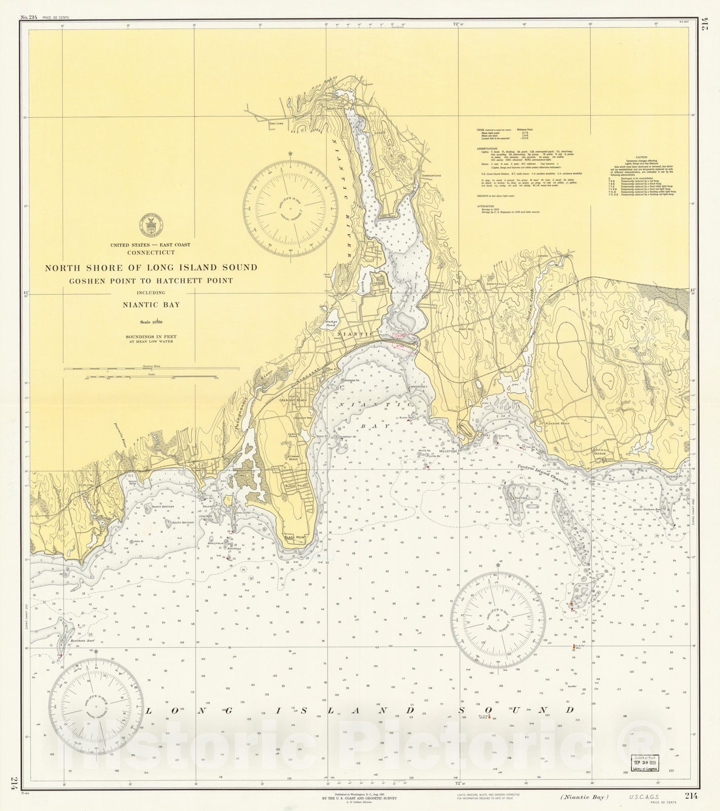 Historic Map : Coastal Charts - CT Shore of Long Is Sound: Goshen Pt to HatchettPt 1944 , Vintage Wall Art