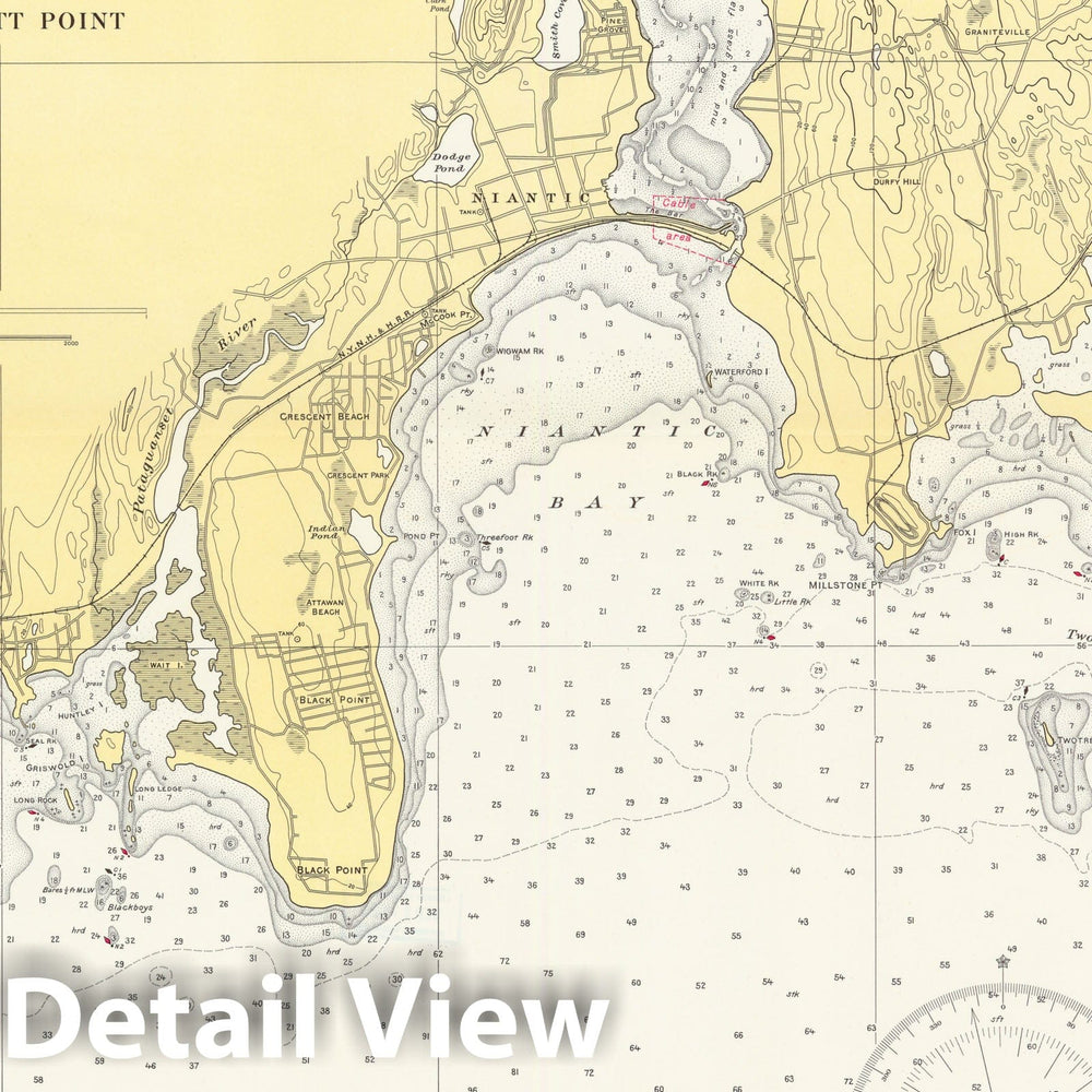 Historic Map : Coastal Charts - CT Shore of Long Is Sound: Goshen Pt to HatchettPt 1944 , Vintage Wall Art