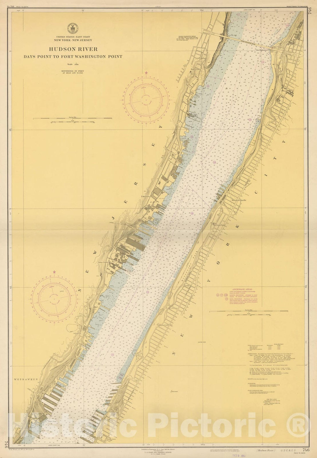 Historic Map : Coastal Charts - NY Hudson River: Wappinger Creek to Ft. Washington 1950 , Vintage Wall Art