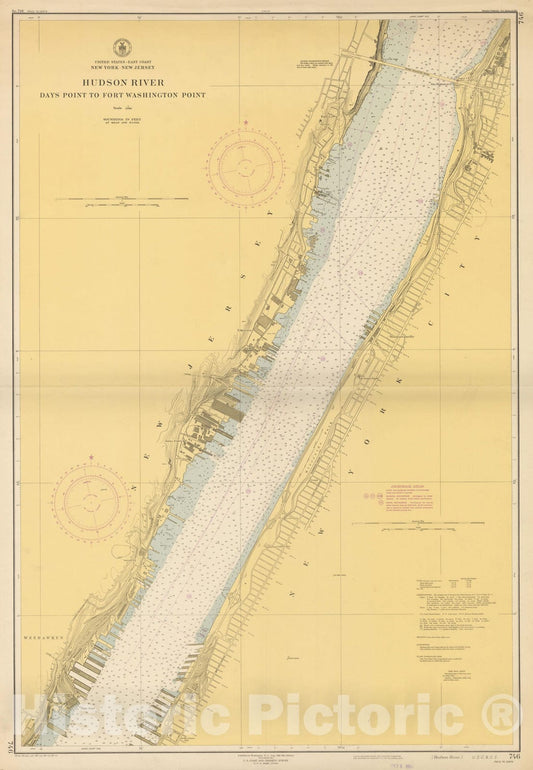 Historic Map : Coastal Charts - NY Hudson River: Wappinger Creek to Ft. Washington 1950 , Vintage Wall Art