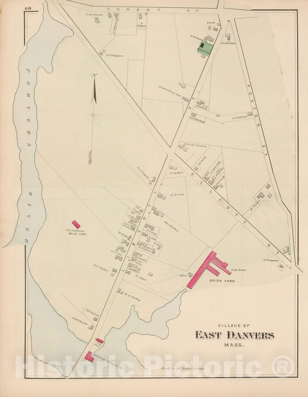 Historic Map : Atlas of Essex County, Danvers 1884 , v2, Vintage Wall Art