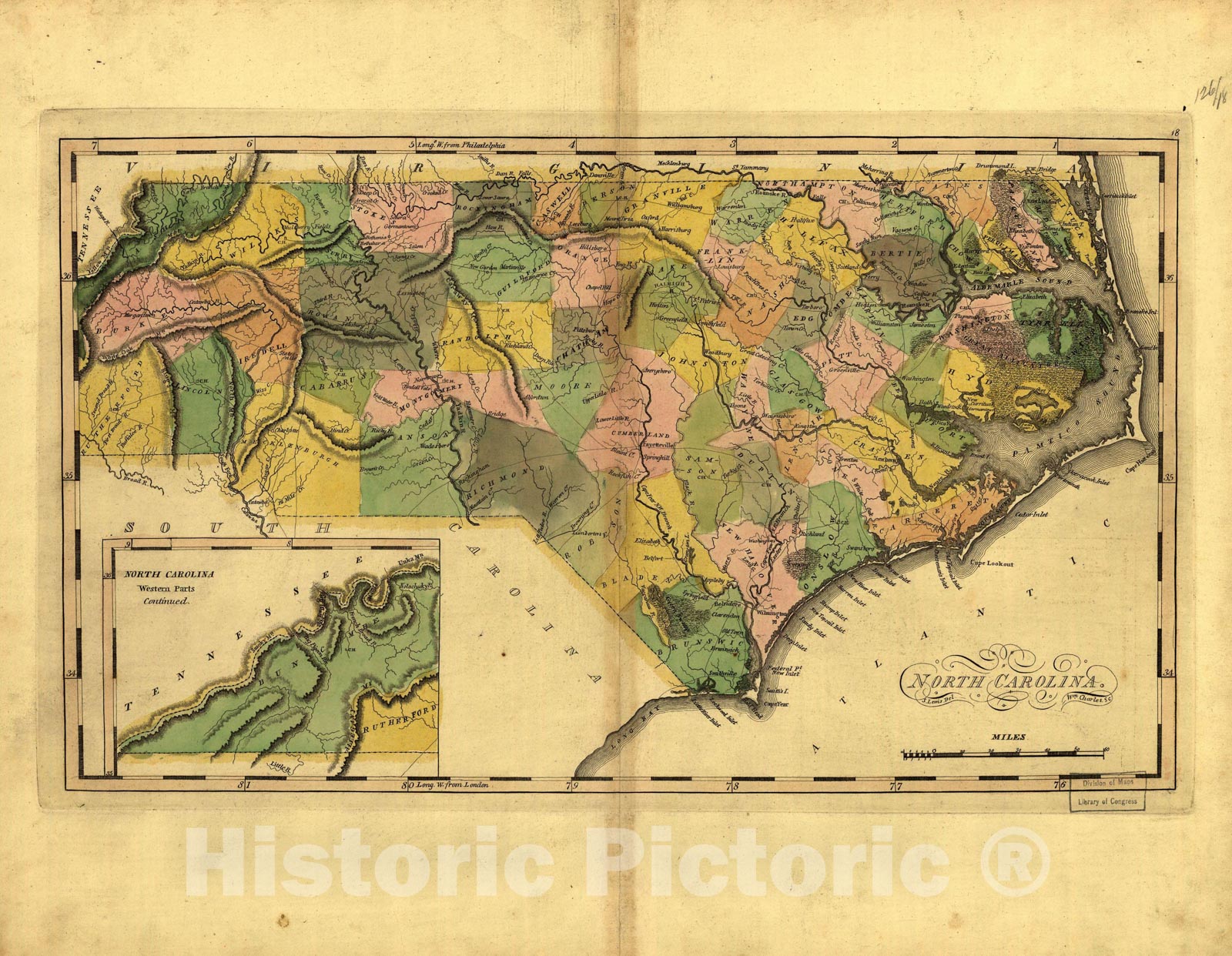 Historic Map : North Carolina 1814 , Vintage Wall Art