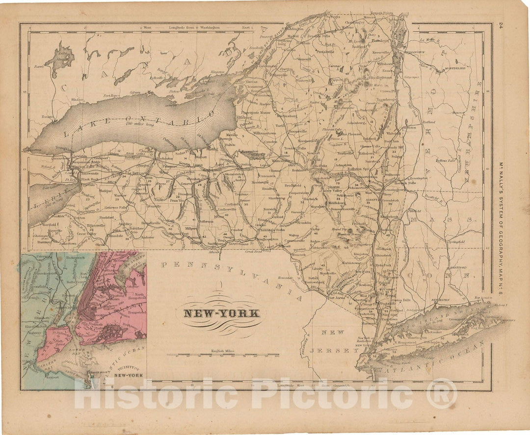 Historic Map : McNally's Improved System of Geography, New York 1856 , Vintage Wall Art