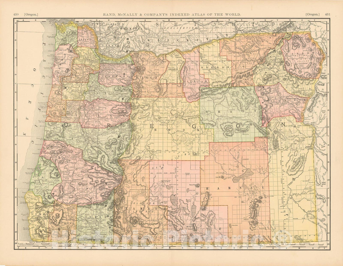 Historic Map : Oregon 1891 , Rand McNally's Atlas World , Vintage Wall Art