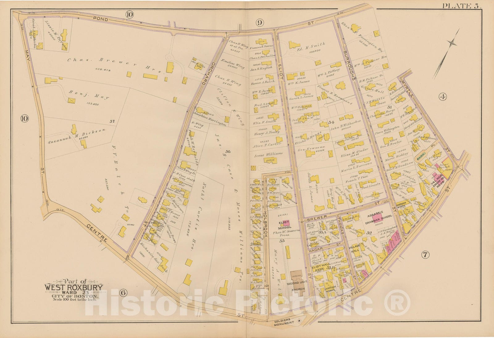 Historic Map : Atlas City of Boston, West Roxbury, Jamaica Plain 1890 Plate 005 , Vintage Wall Art
