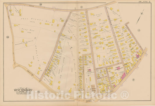 Historic Map : Atlas City of Boston, West Roxbury, Jamaica Plain 1890 Plate 005 , Vintage Wall Art