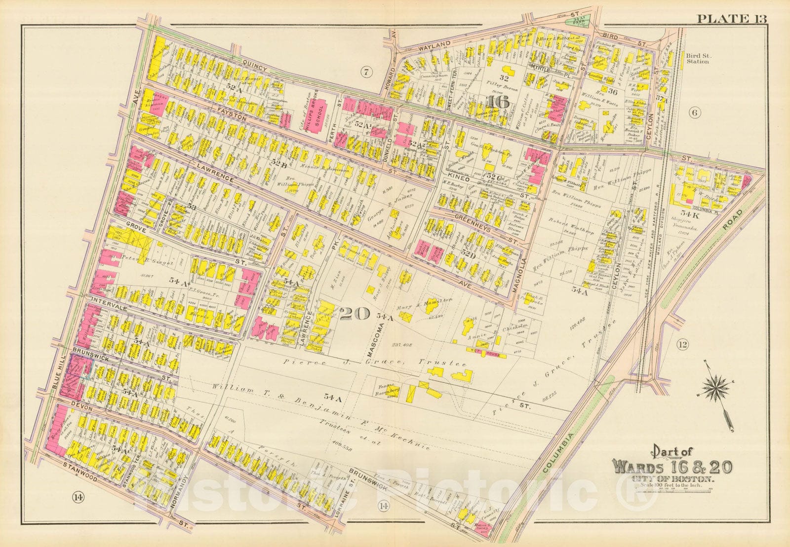Historic Map : Atlas City of Boston, Dorchester, Dorchester 1910 Plate 013 , Vintage Wall Art