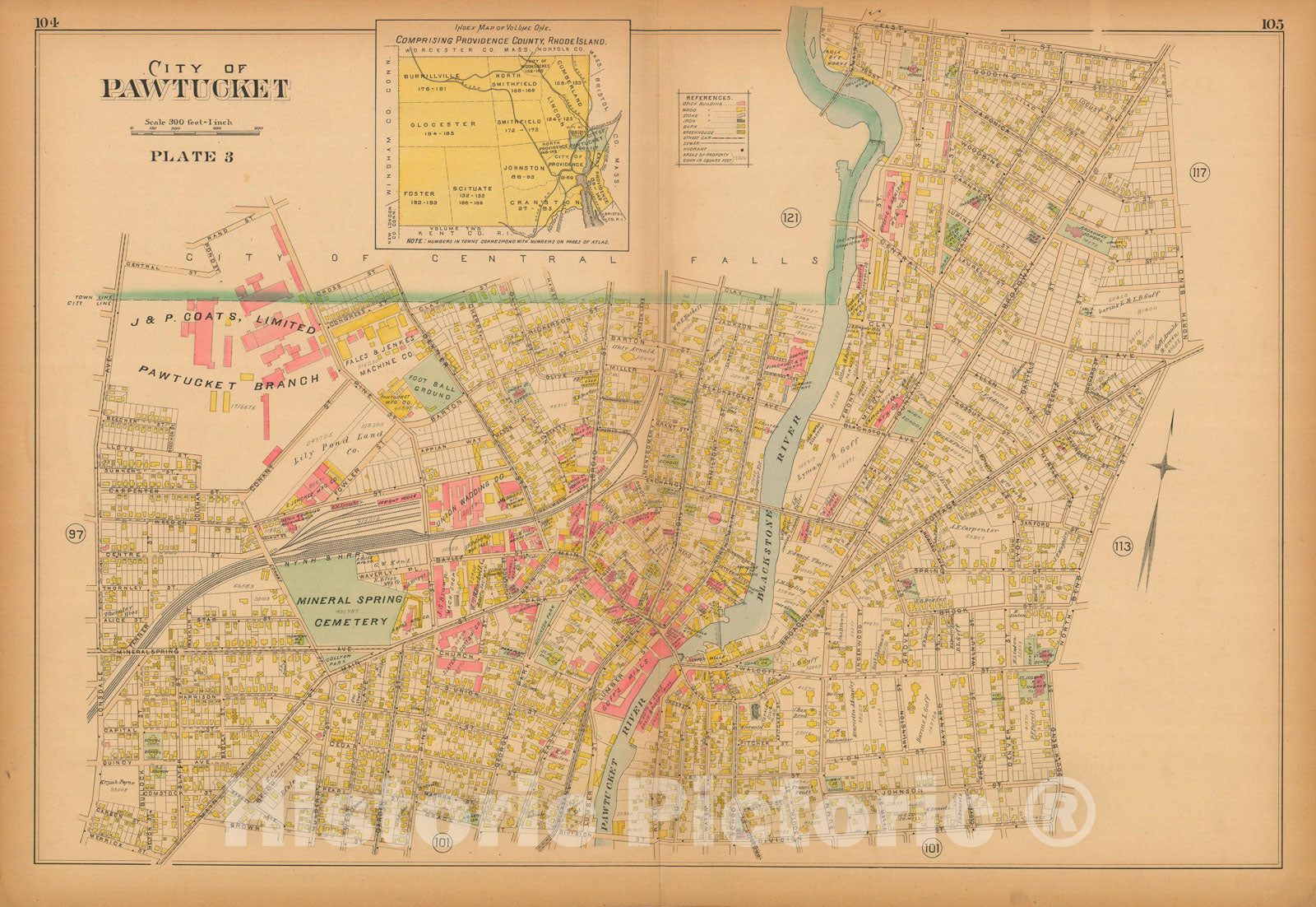 Historic Map : Atlas of Providence County (partial), Pawtucket 1895 Plate 003 , Vintage Wall Art