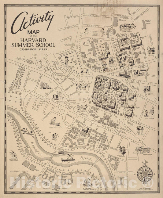 Historic Map : Activity Map of the Harvard Summer School c1930 , Vintage Wall Art