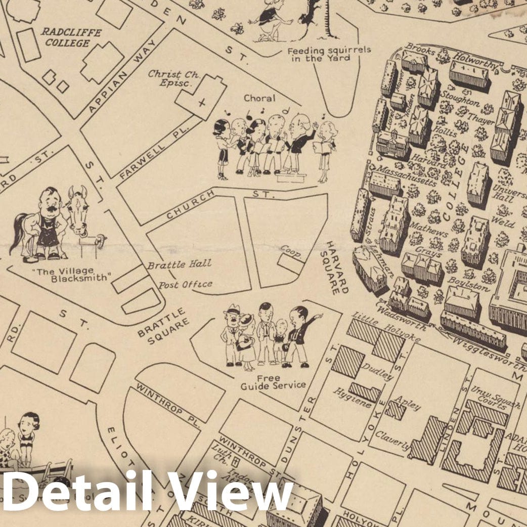 Historic Map : Activity Map of the Harvard Summer School c1930 , Vintage Wall Art