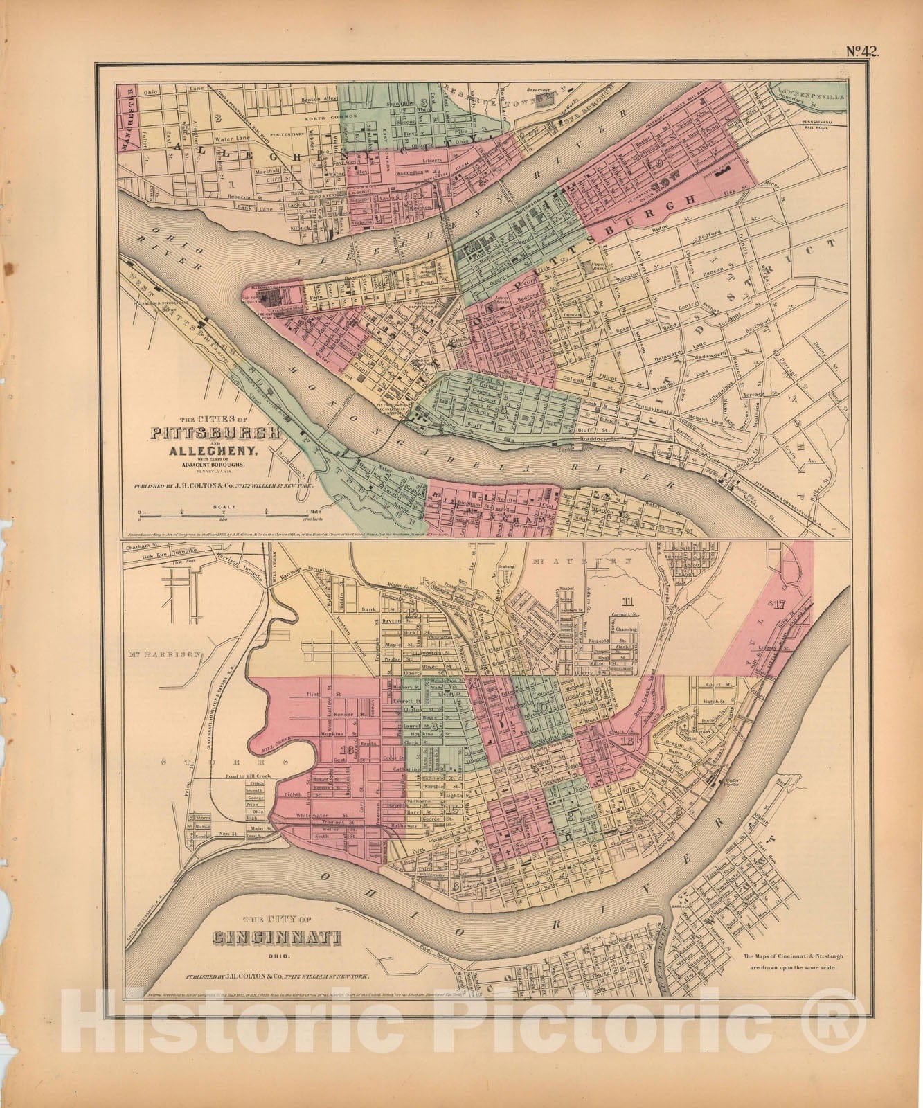 Historic Map : General Atlas (Of The World), Cincinnati & Pittsburgh 1857 , Vintage Wall Art
