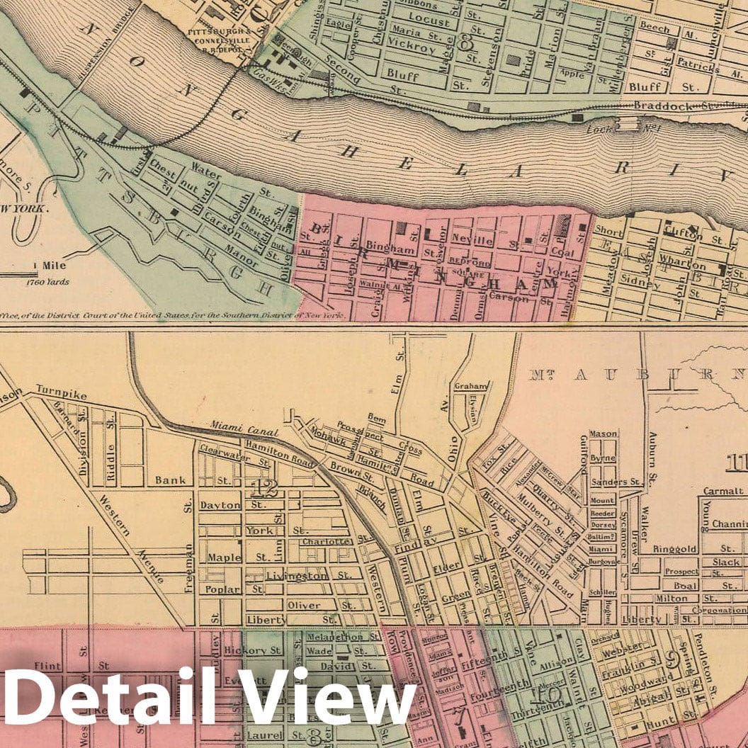 Historic Map : General Atlas (Of The World), Cincinnati & Pittsburgh 1857 , Vintage Wall Art