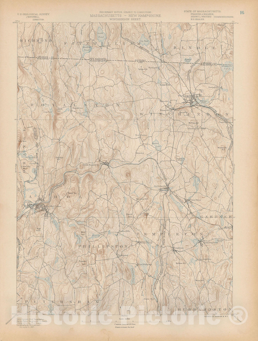 Historic Map : Atlas of Massachusetts, Athol & Phillipston & Royalston & Templeton & Winchendon 1890 Page 16 Topographic Map , Wall Decor Poster Art, Vintage Wall Art