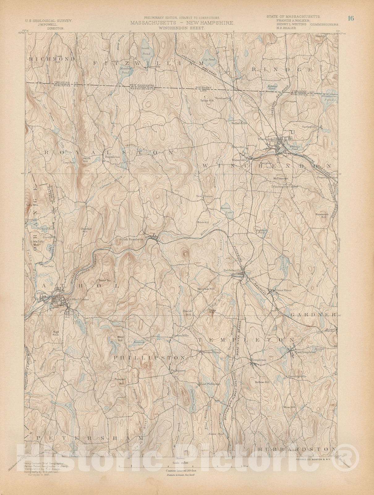 Historic Map : Atlas of Massachusetts, Athol & Phillipston & Royalston & Templeton & Winchendon 1890 Page 16 Topographic Map , Wall Decor Poster Art, Vintage Wall Art
