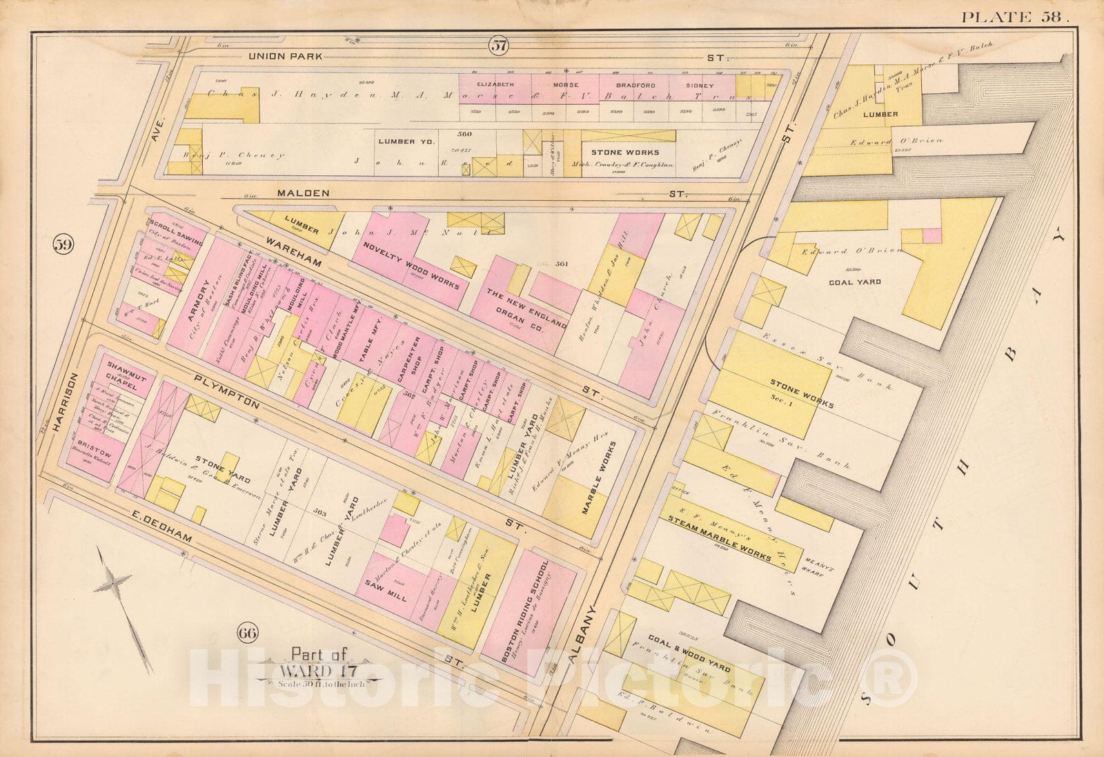 Historic Map : Atlas City of Boston, City Proper, Vol. 2, Boston 1888 Plate 058 , Vintage Wall Art