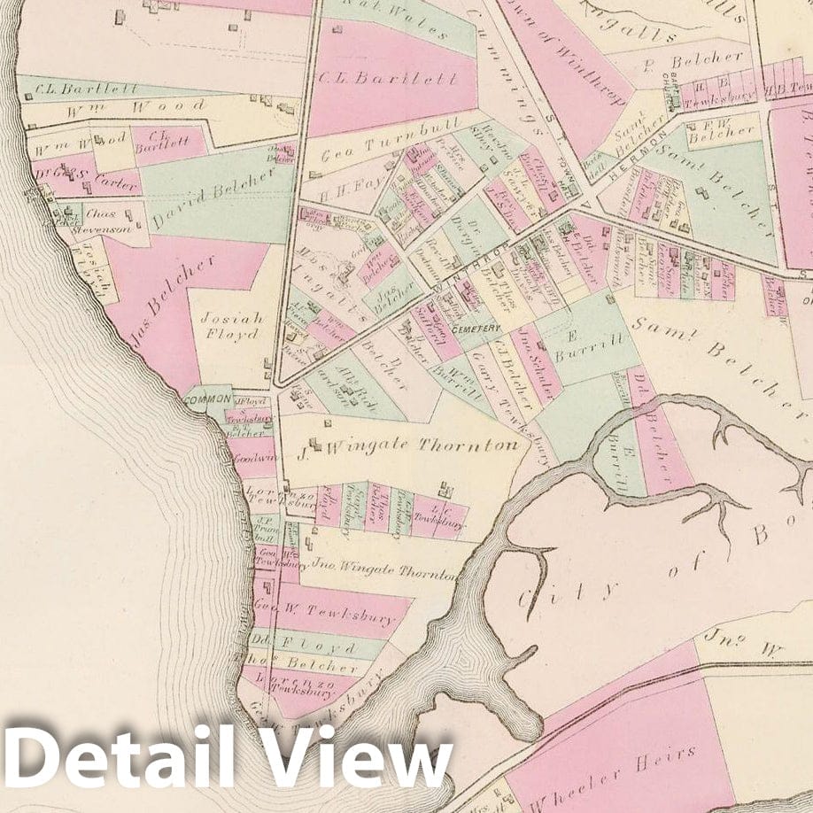 Historic Map : Atlas of county of Suffolk, MA Vol. 4, Winthrop 1874 Plate S , Vintage Wall Art