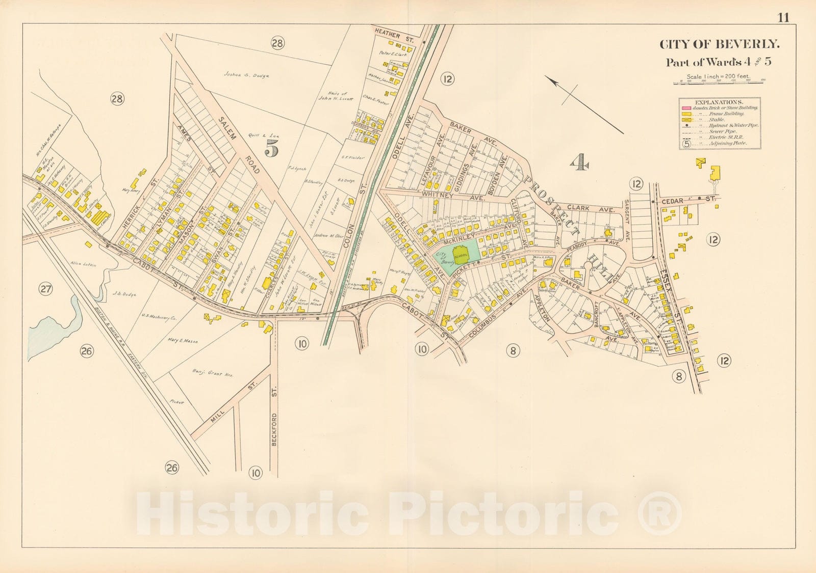Historic Map : Beverly 1907 Plate 011 , Atlas City of Beverly , Vintage Wall Art