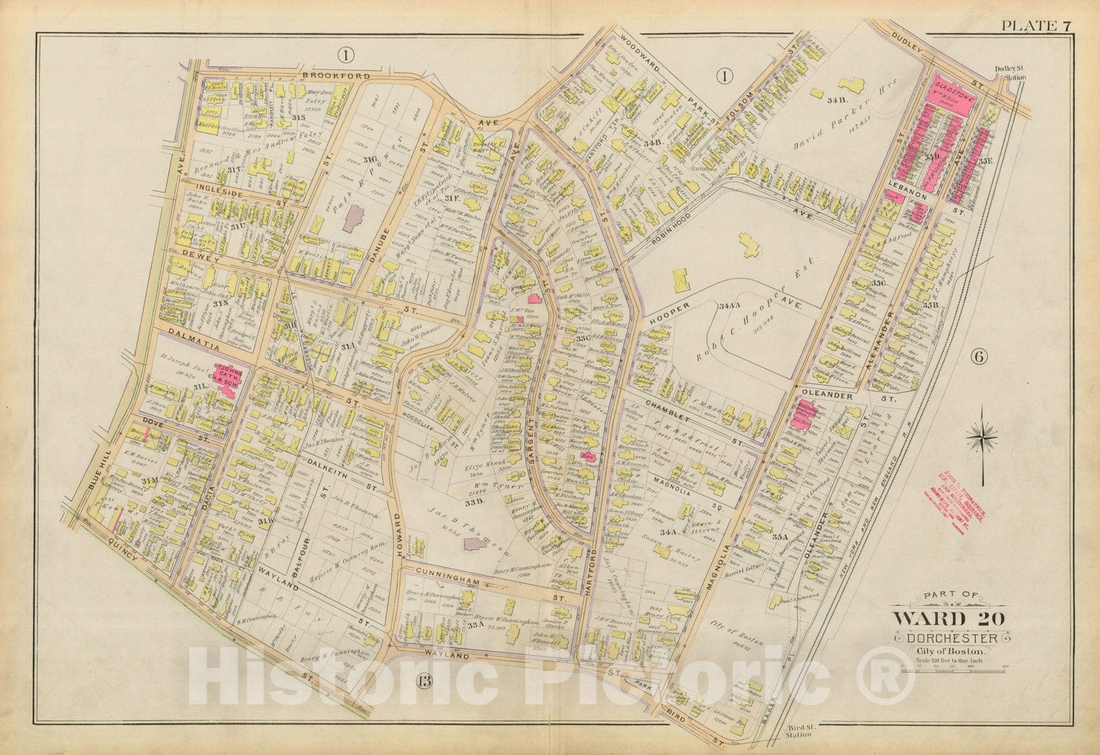 Historic Map : Atlas City of Boston, Vol. 5, Dorchester, Dorchester 1894 Plate 007 , Vintage Wall Art