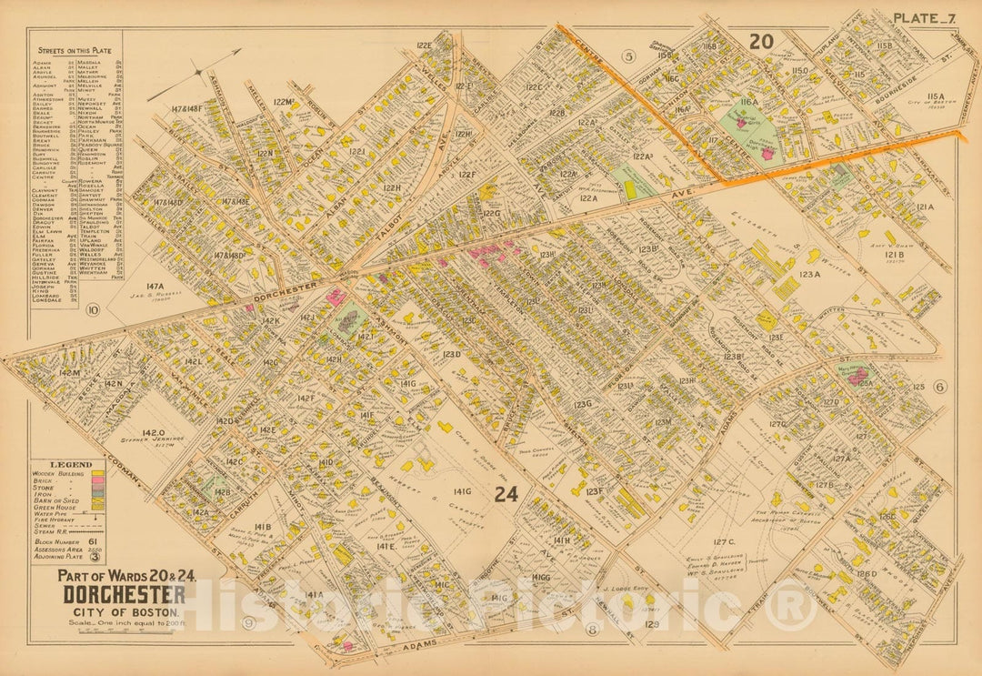 Historic Map : Atlas of Dorchester, West Roxbury and Brighton, Dorchester 1899 Plate 007 , Vintage Wall Art