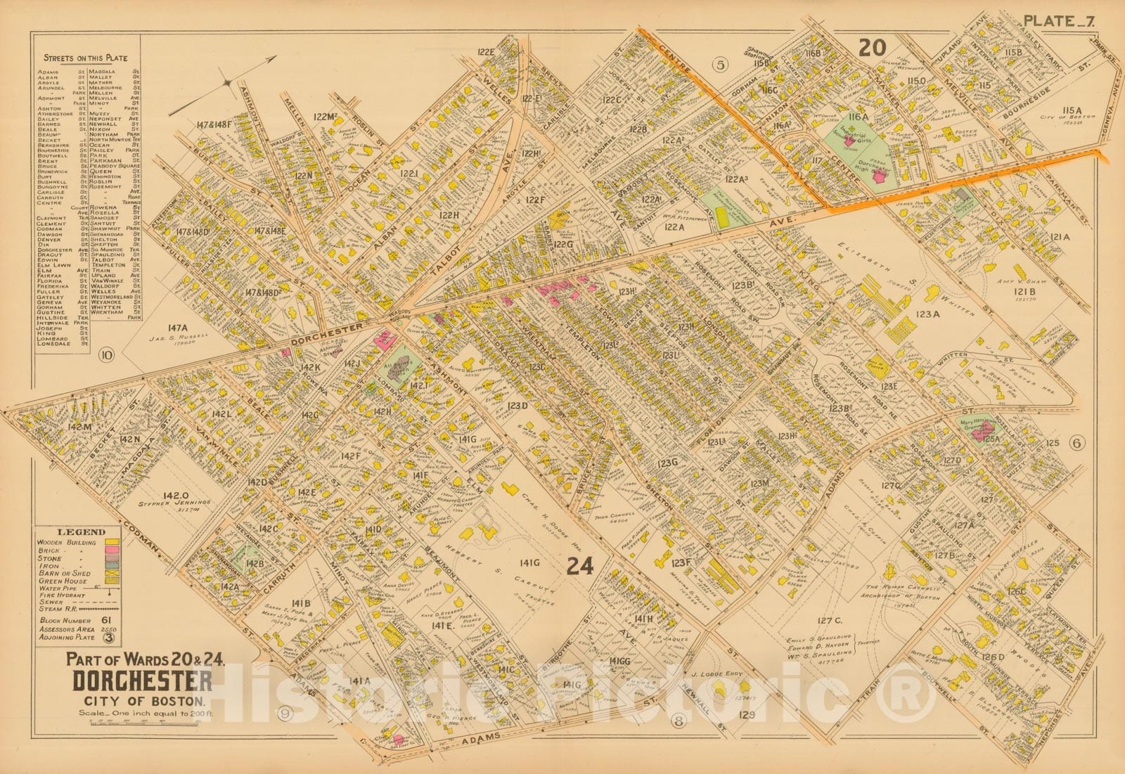 Historic Map : Atlas of Dorchester, West Roxbury and Brighton, Dorchester 1899 Plate 007 , Vintage Wall Art