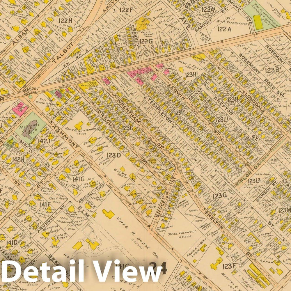 Historic Map : Atlas of Dorchester, West Roxbury and Brighton, Dorchester 1899 Plate 007 , Vintage Wall Art