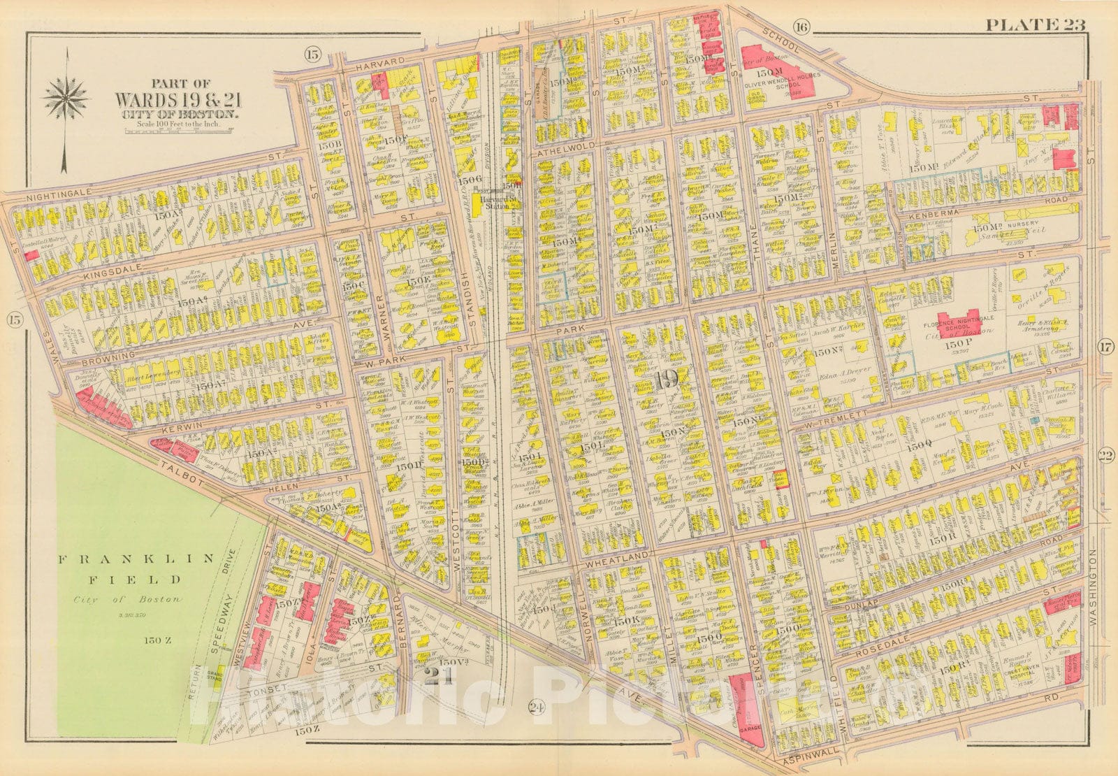 Historic Map : Atlas City of Boston, Dorchester, Dorchester 1918 Plate 023 , Vintage Wall Art