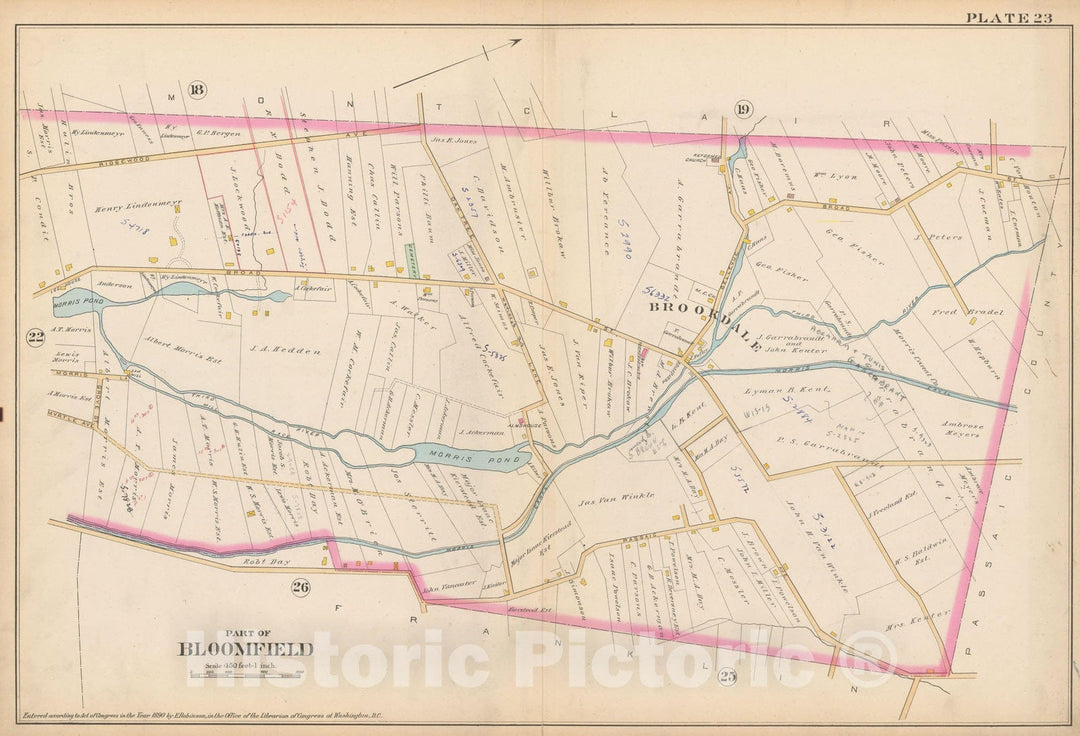 Historic Map : Atlas of Essex County, New Jersey, Bloomfield 1890 Plate 023 , Vintage Wall Art