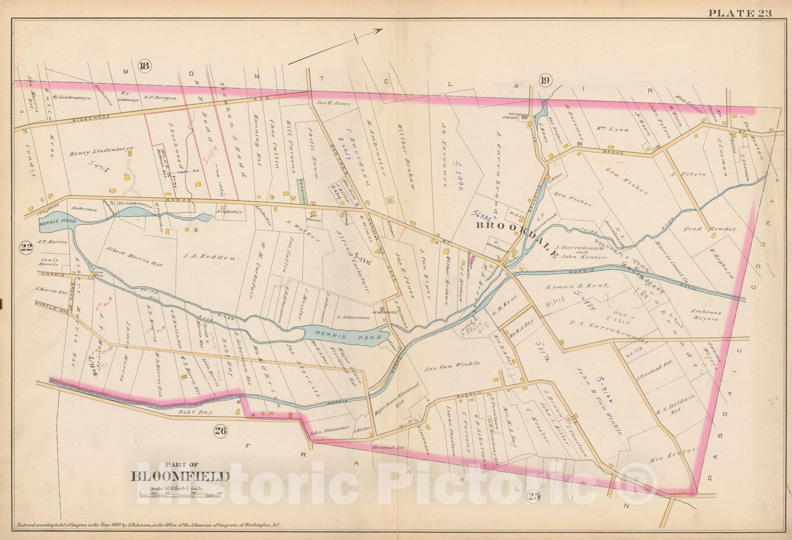 Historic Map : Atlas of Essex County, New Jersey, Bloomfield 1890 Plate 023 , Vintage Wall Art