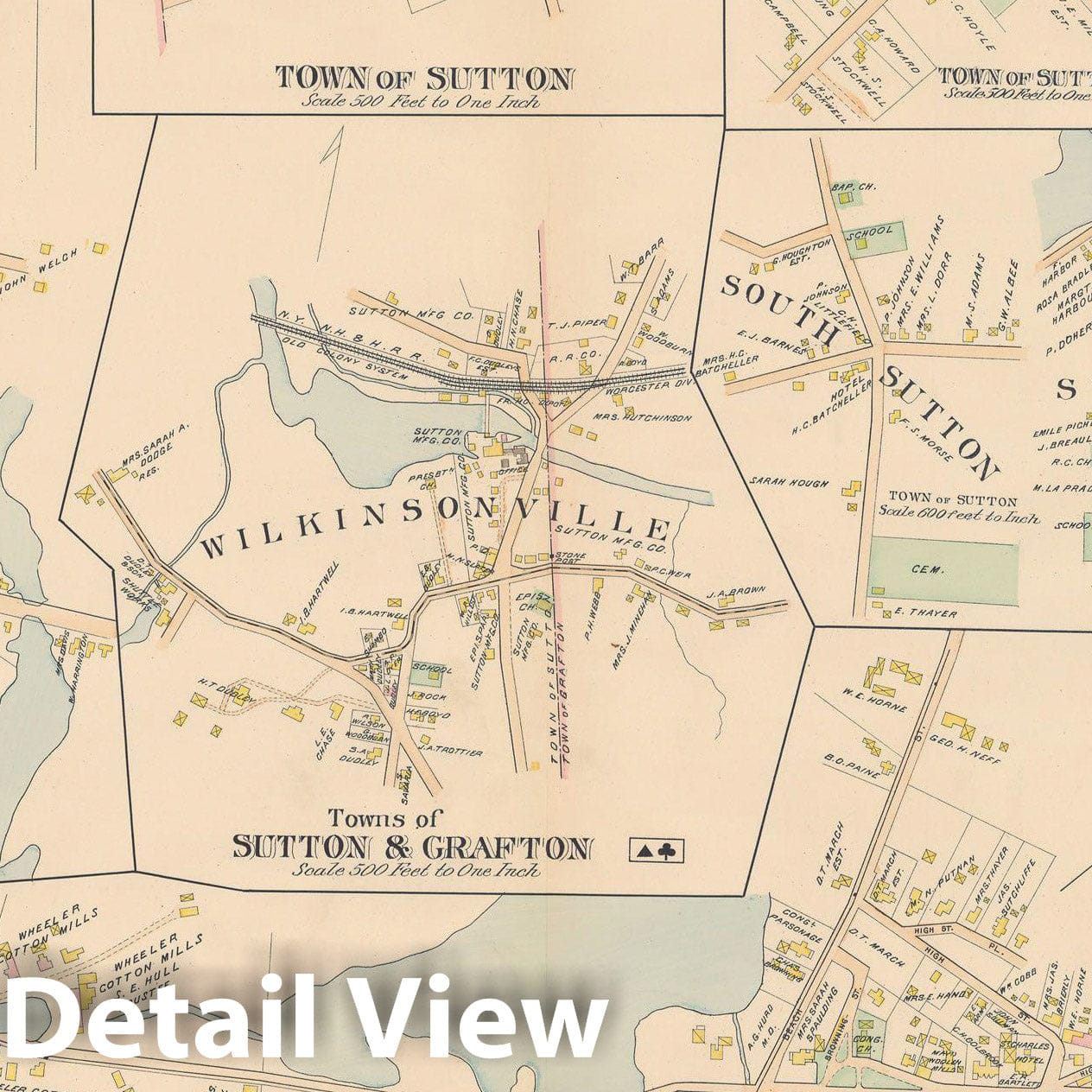 Historic Map : New Topo Atlas County of Worcester, Grafton & Millbury & Oxford & Sutton 1898 Plate 008 , Vintage Wall Art