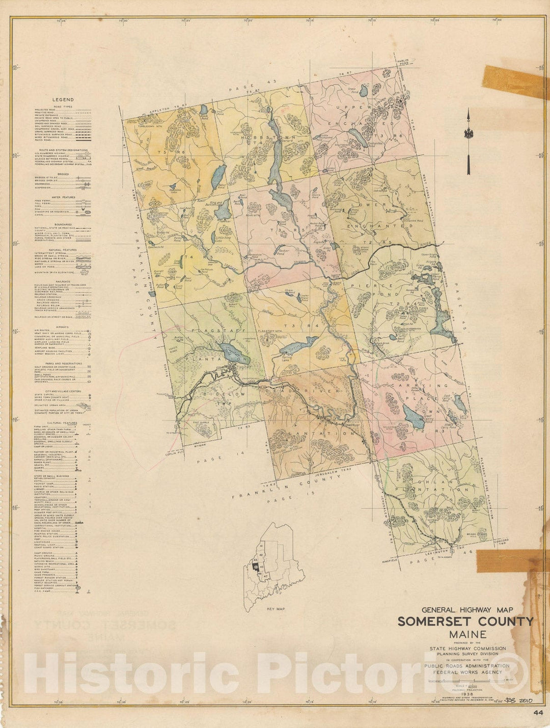 Historic Map : Maine General Highway County Maps, Somerset 1938 Plate 044 , Vintage Wall Art