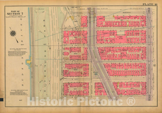 Historic Map : Atlas City of New York, Borough of Manhattan, Volume 3, 59th St to 110th St, Manhattan 1921 Plate 018 , Vintage Wall Art