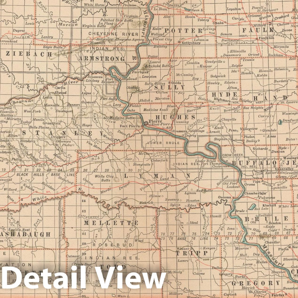Historic Map : South Dakota 1914 , Century Atlas of the World, Vintage Wall Art