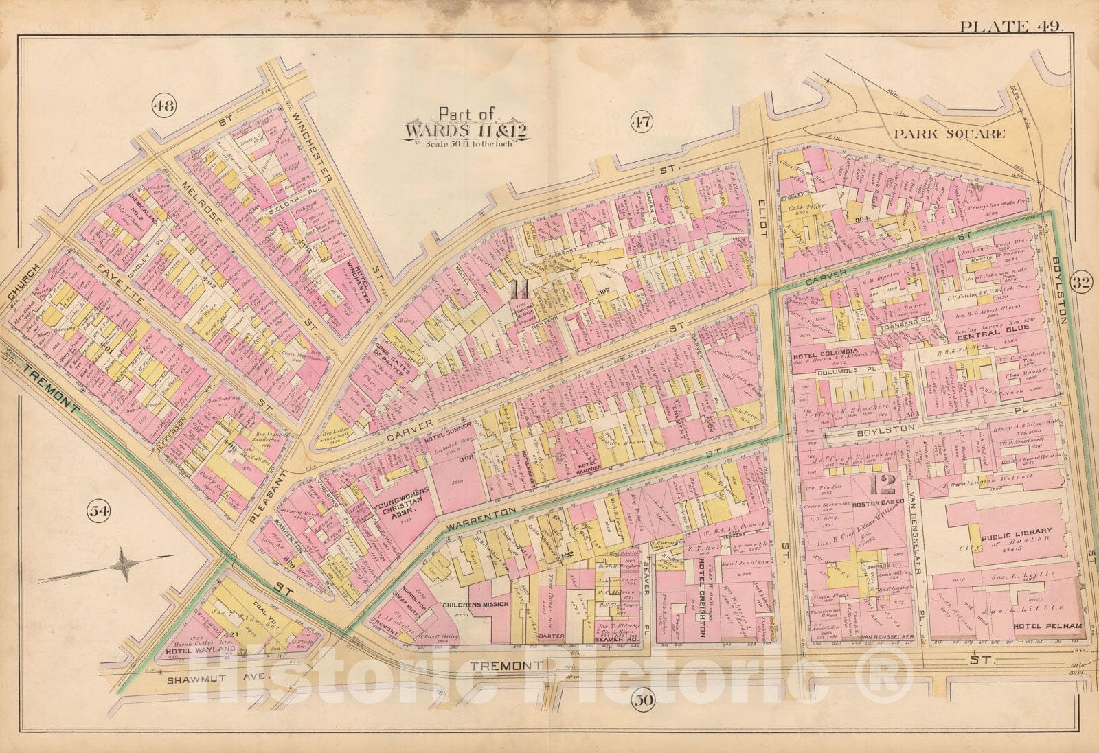 Historic Map : Atlas City of Boston, City Proper, Vol. 2, Boston 1888 Plate 049 , Vintage Wall Art