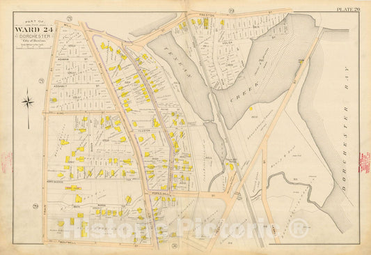 Historic Map : Atlas City of Boston, Vol. 5, Dorchester, Dorchester 1898 Plate 020 , Vintage Wall Art