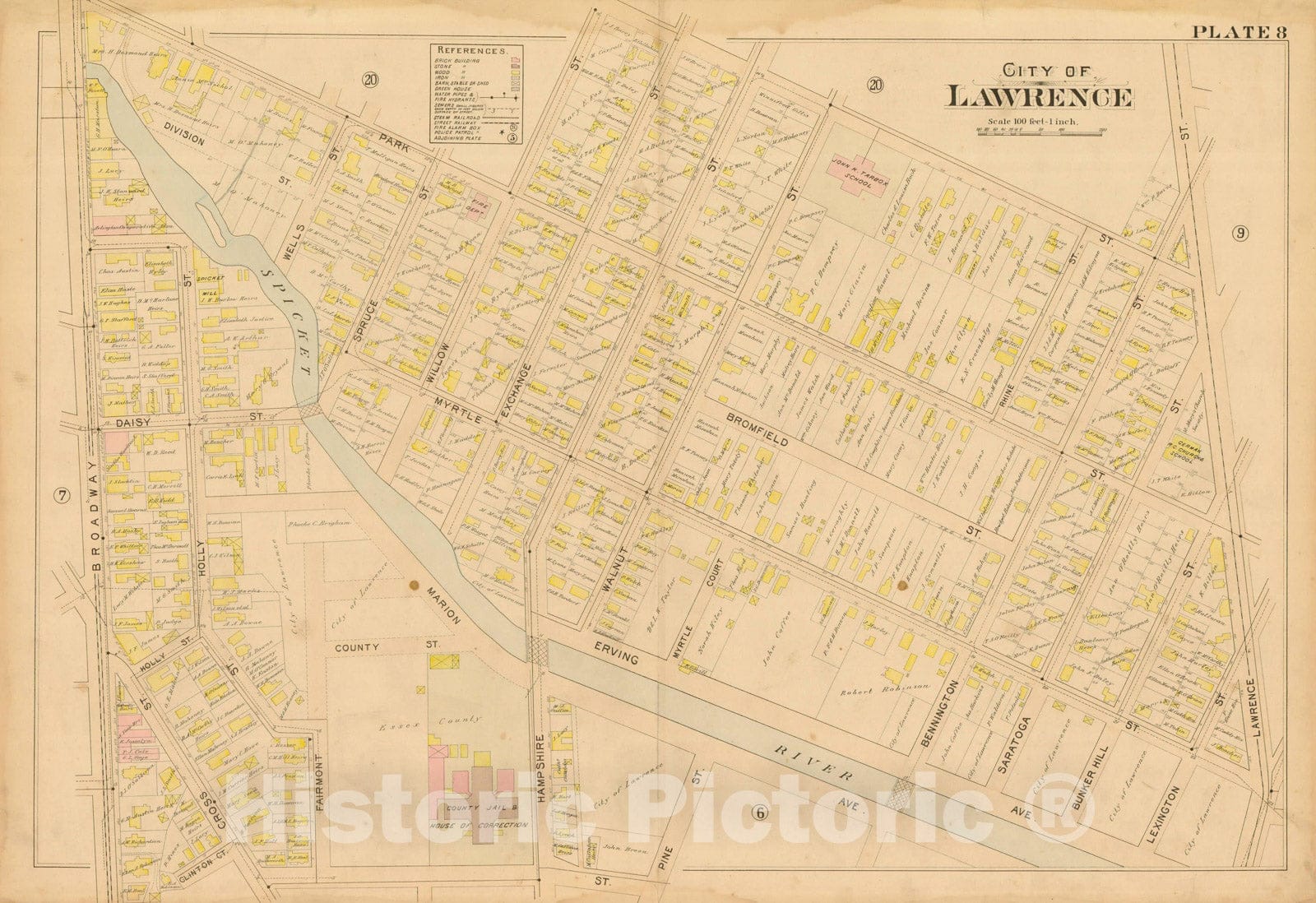 Historic Map : Atlas City of Lawrence and the Towns of Methuen, Andover and North Andover 1896 Plate 008 , Vintage Wall Art
