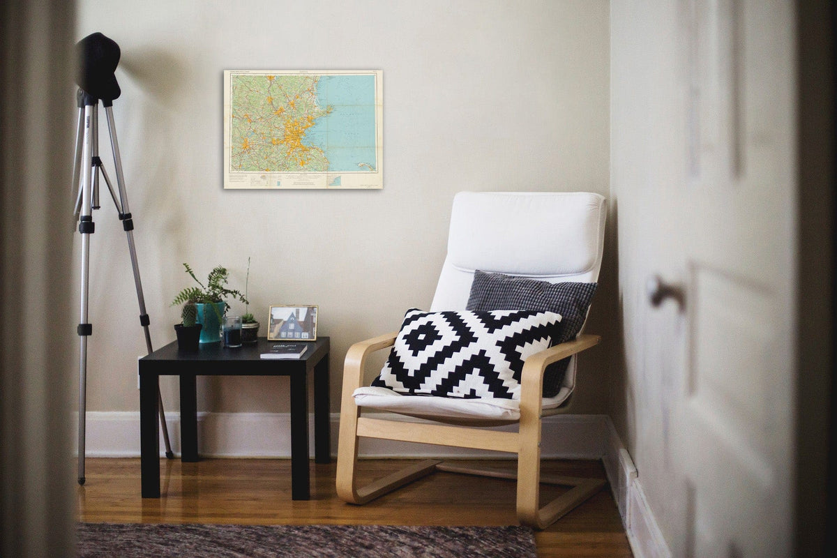 Historic Map : USGS 1:250,000 Topographic, Boston & Framingham & Gloucester & Lowell & Manchester & Nashua & Provincetown 1975 , Vintage Wall Art