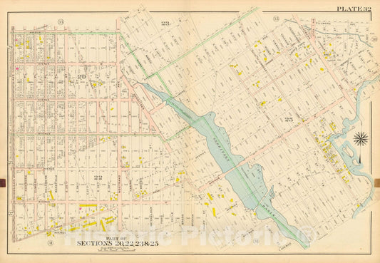 Historic Map : Vol. 2, Brooklyn 1907 Plate 032 , Atlas Borough of Brooklyn , Vintage Wall Art
