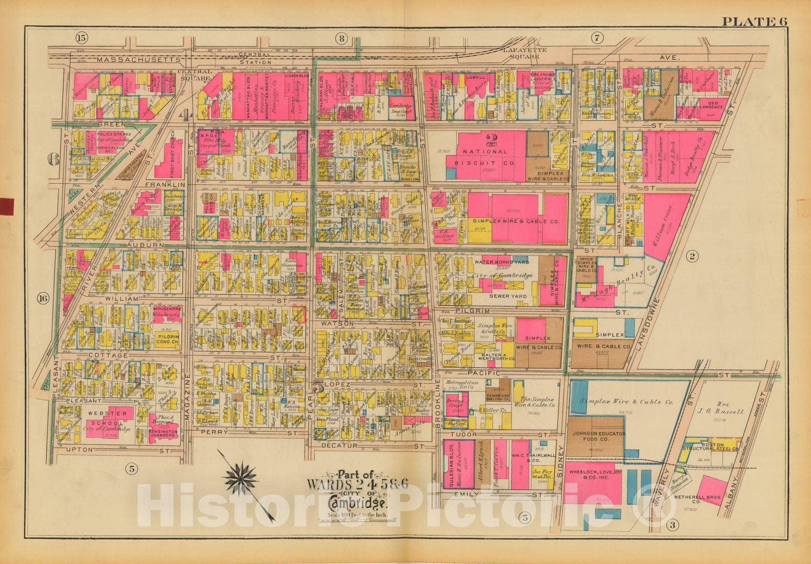 Historic Map : Atlas City of Cambridge, Massachusetts, Cambridge 1930 Plate 006 , Vintage Wall Art