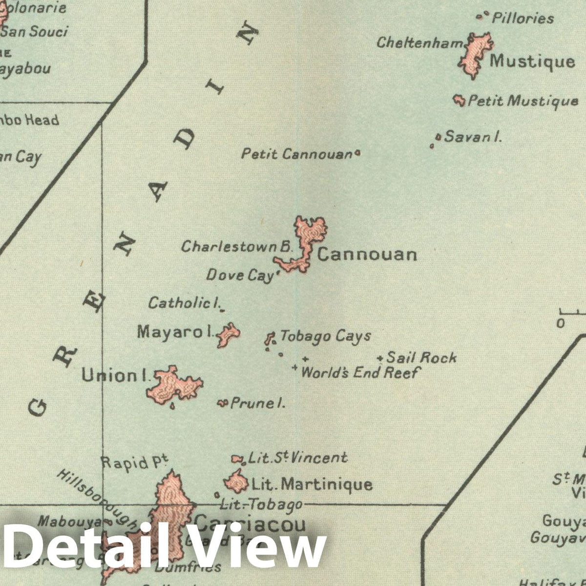 Historic Map : Pocket Guide to the West Indies, The Grenadines 1927 , Vintage Wall Art