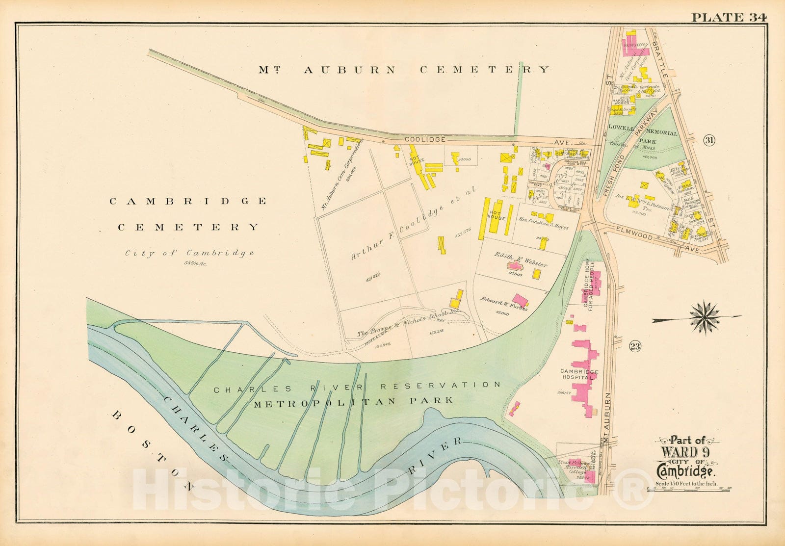 Historic Map : Atlas City of Cambridge Massachusetts 1916 Plate 034 , Vintage Wall Art