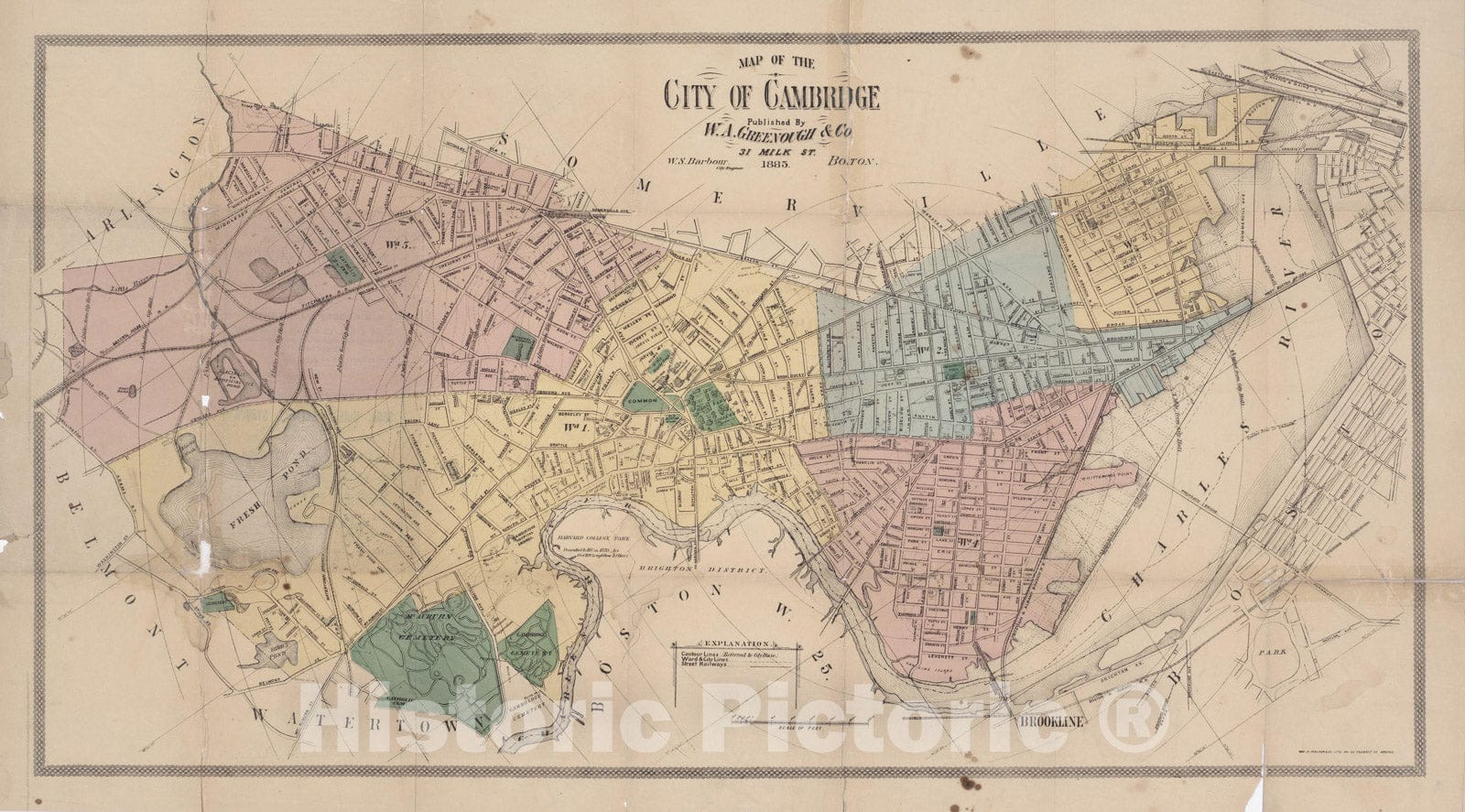 Historic Map : Cambridge 1885 , Vintage Wall Art