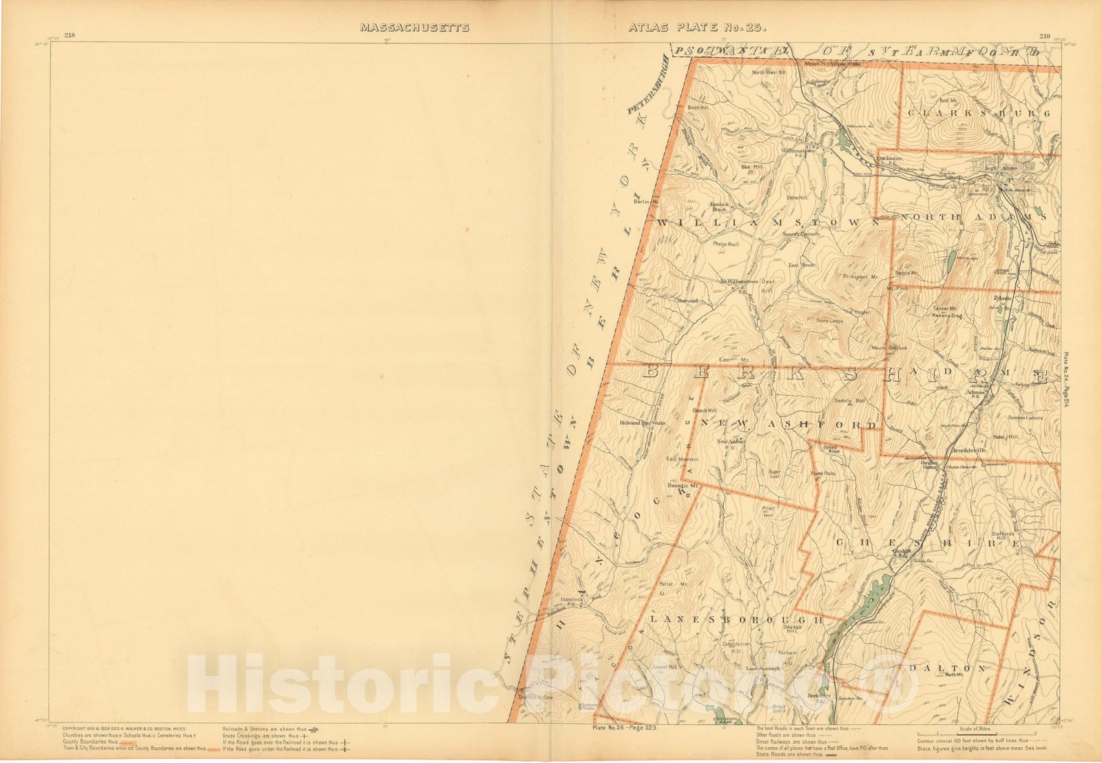 Historic Map : Atlas of Mass, Adams & Cheshire & Clarksburg & Lanesboro & New Ashford & North Adams & Williamstown 1904 Plate 025 , Vintage Wall Art