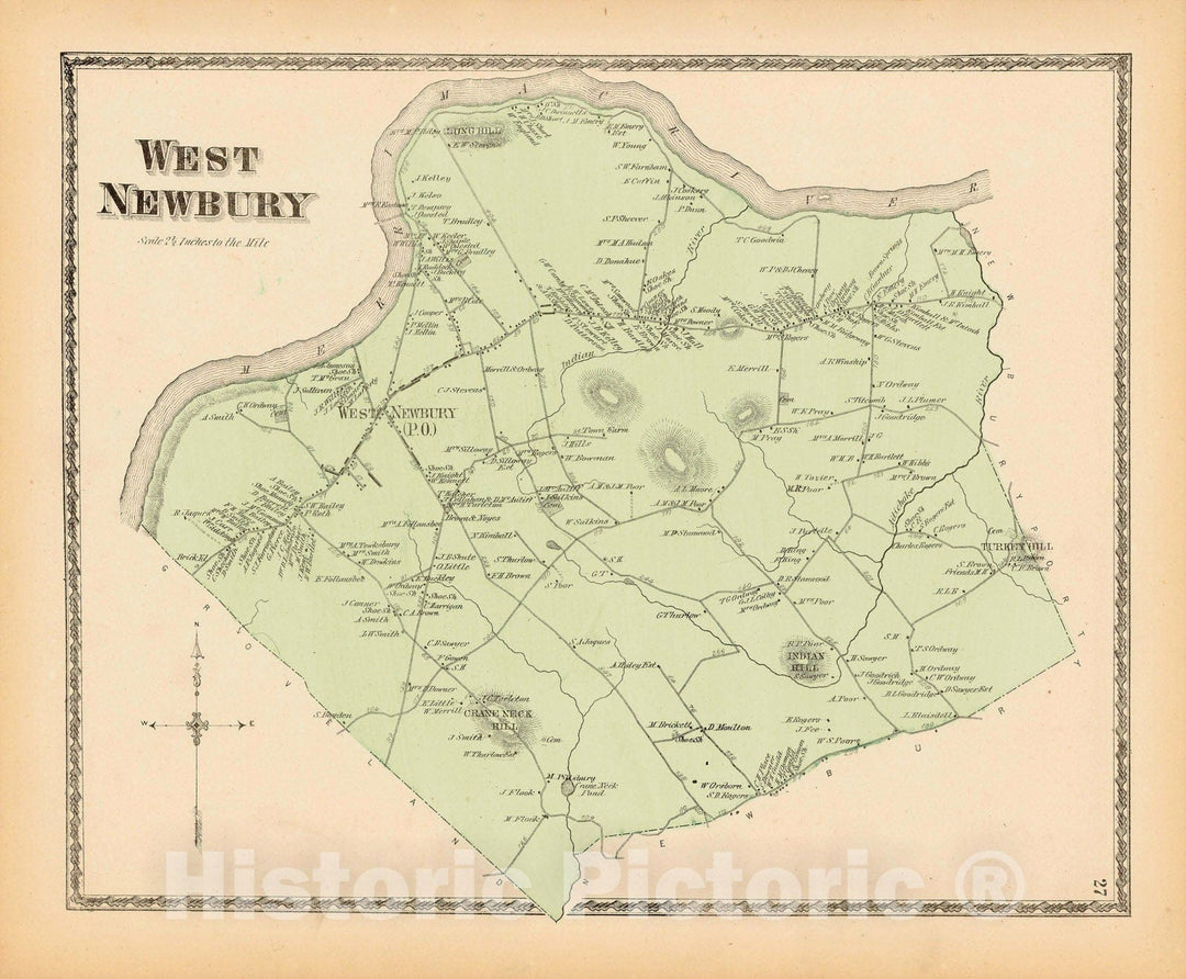 Historic Map : Atlas of Essex County Massachusetts, West Newbury 1872 , Vintage Wall Art