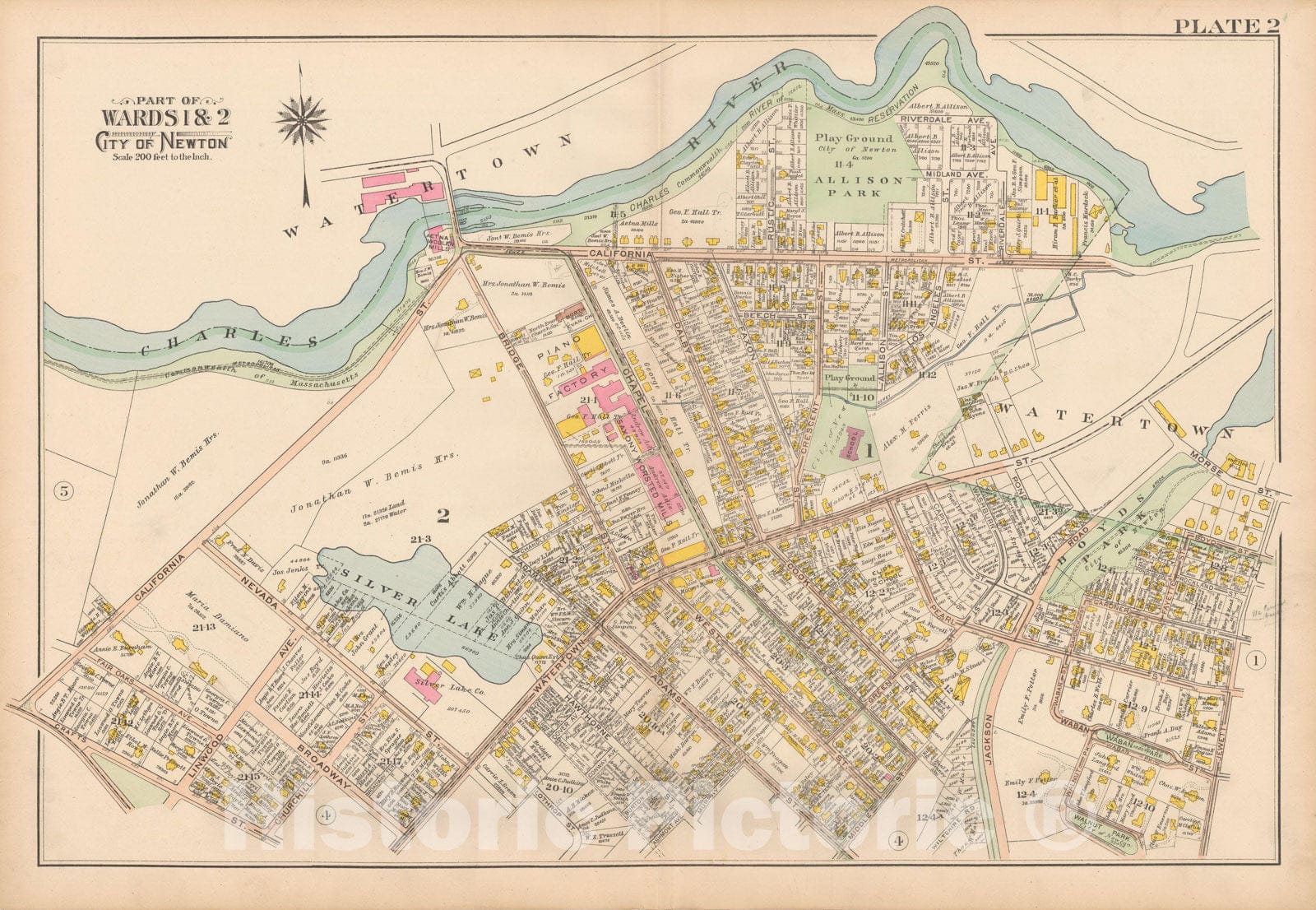 Historic Map : Atlas City of Newton, MA, Newton 1907 Plate 002 , Vintage Wall Art